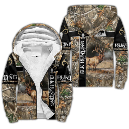 Elk Hunting Camo Over Printed Unisex Deluxe Hoodie ML