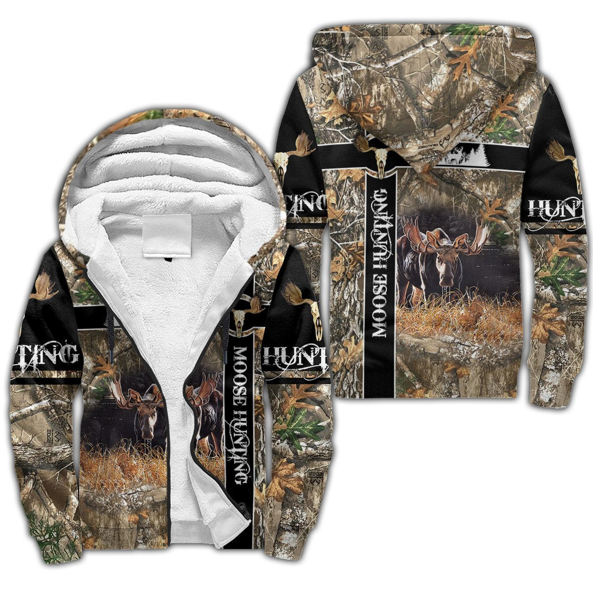 Moose III Hunting Camo Over Printed Unisex Deluxe Hoodie ML