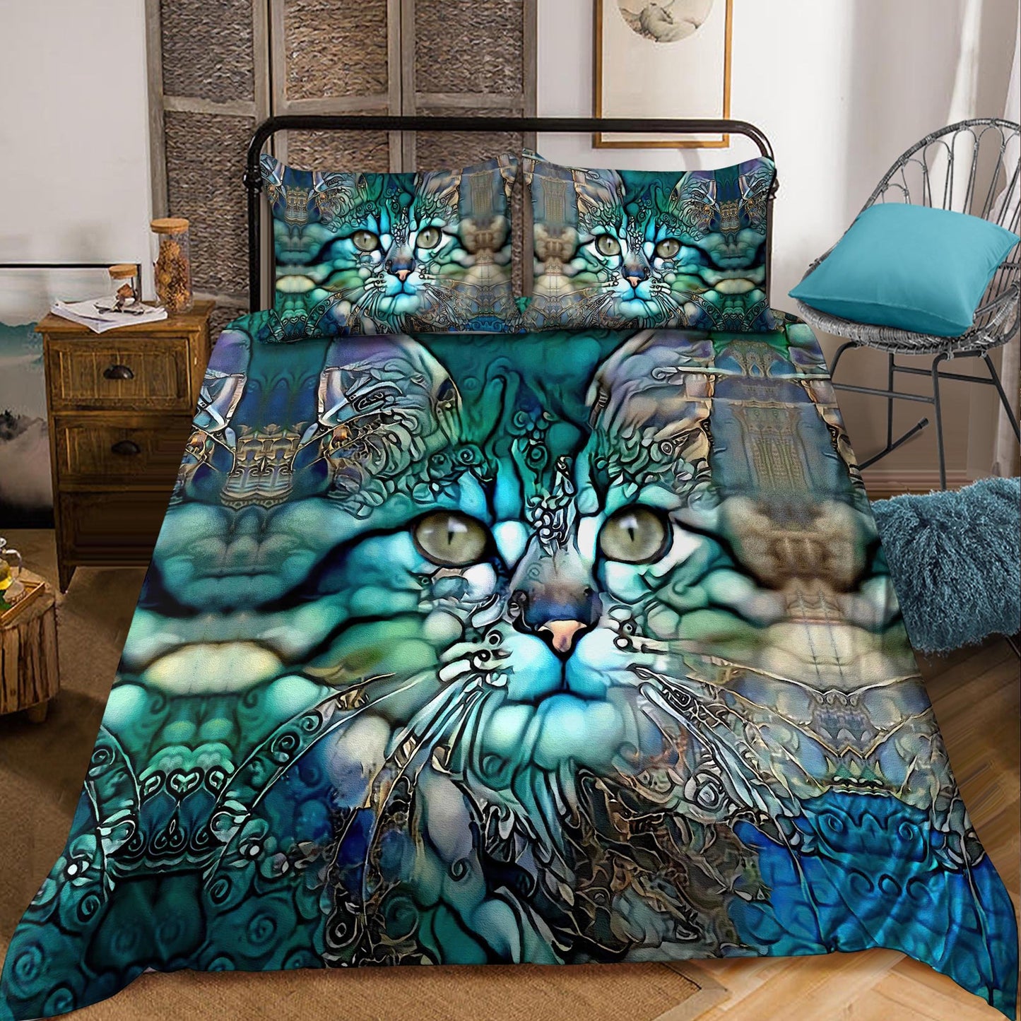 Beautiful Green Cats Bedding Set NDD10132001