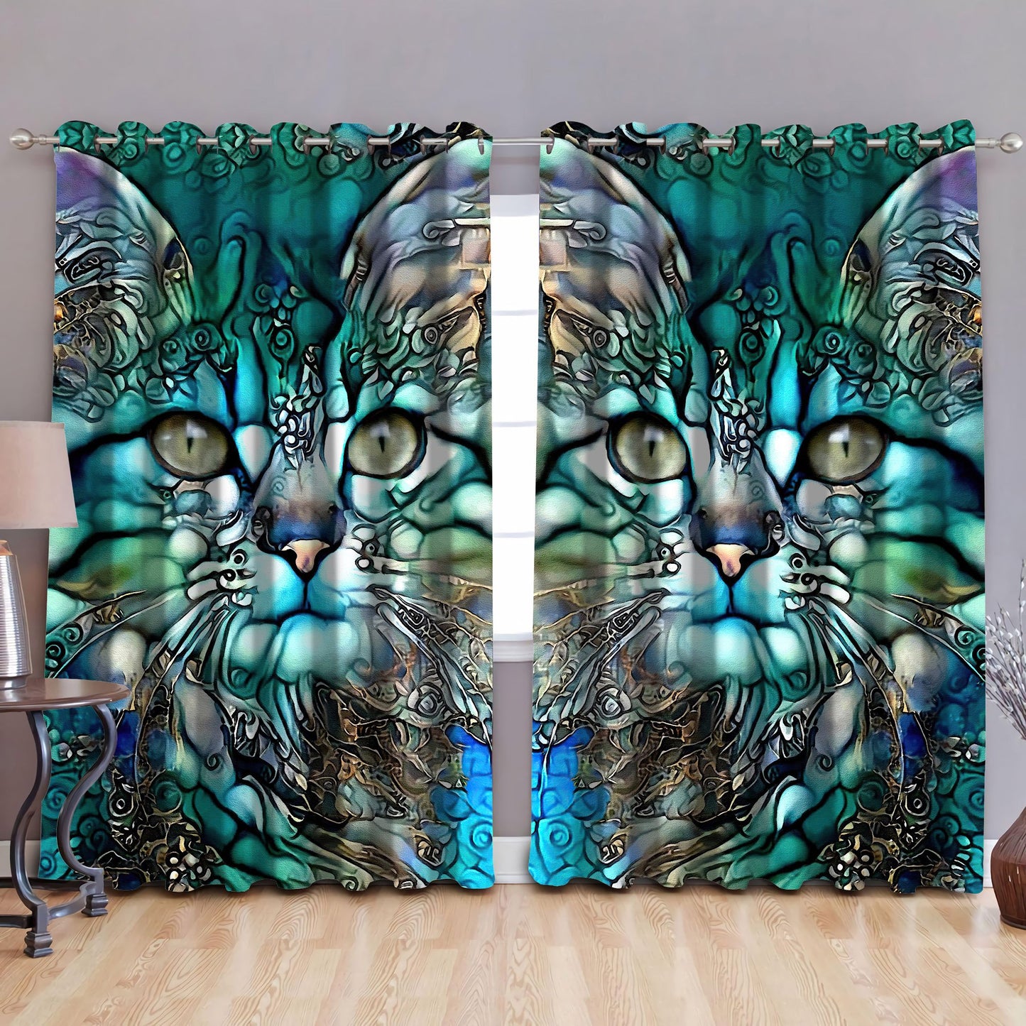 Beautiful Green Cats Curtains NDD10132001