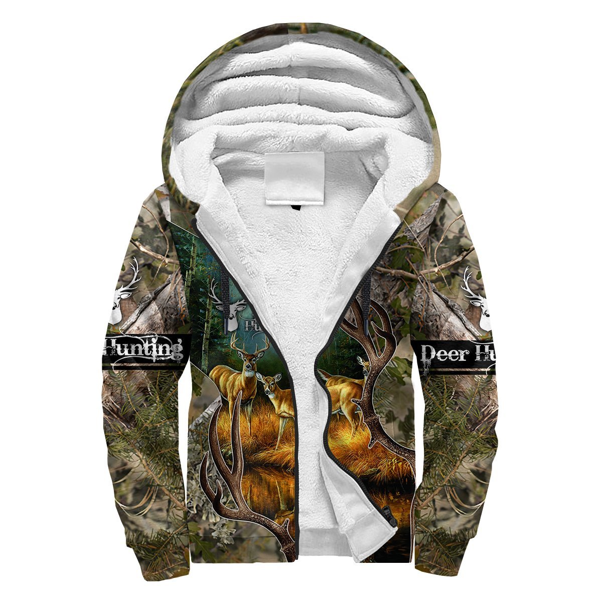 Deer Hunting Camo 3D Over Printed Unisex Deluxe Hoodie ML