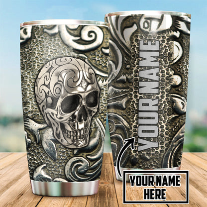 Customize Name Metal Skull Stainless Steel Tumbler DA19112004