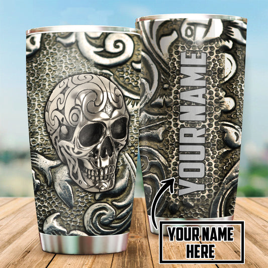 Customize Name Metal Skull Stainless Steel Tumbler DA19112004