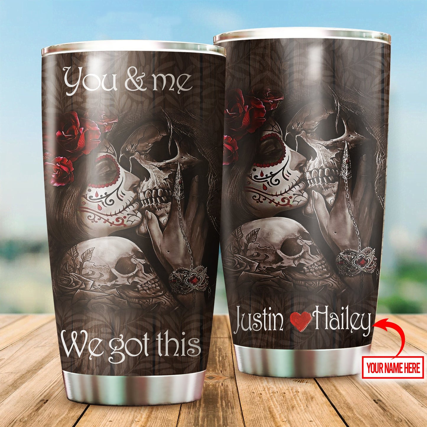 Customize Name Couple Skulls Stainless Steel Tumbler NTN12042001