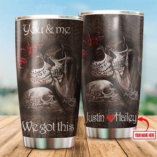Customize Name Couple Skulls Stainless Steel Tumbler NTN12042001