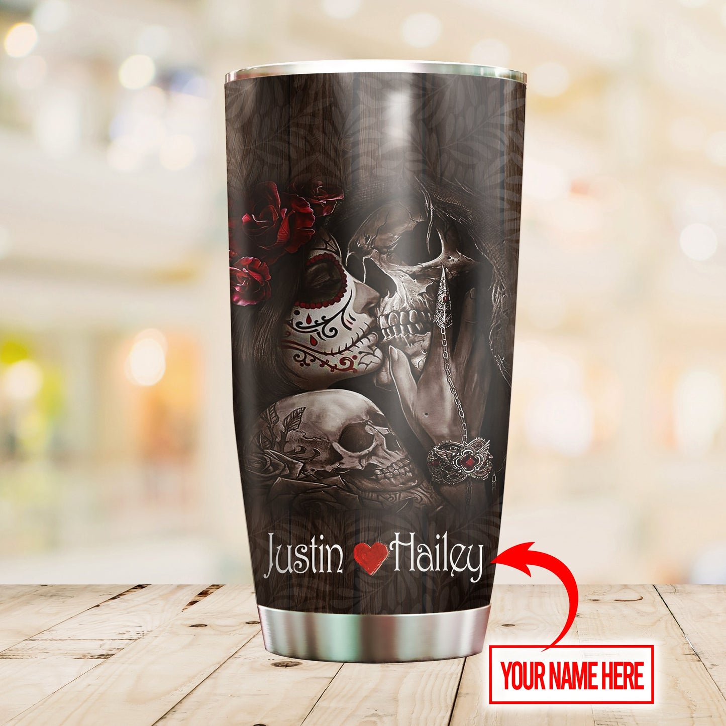 Customize Name Couple Skulls Stainless Steel Tumbler NTN12042001