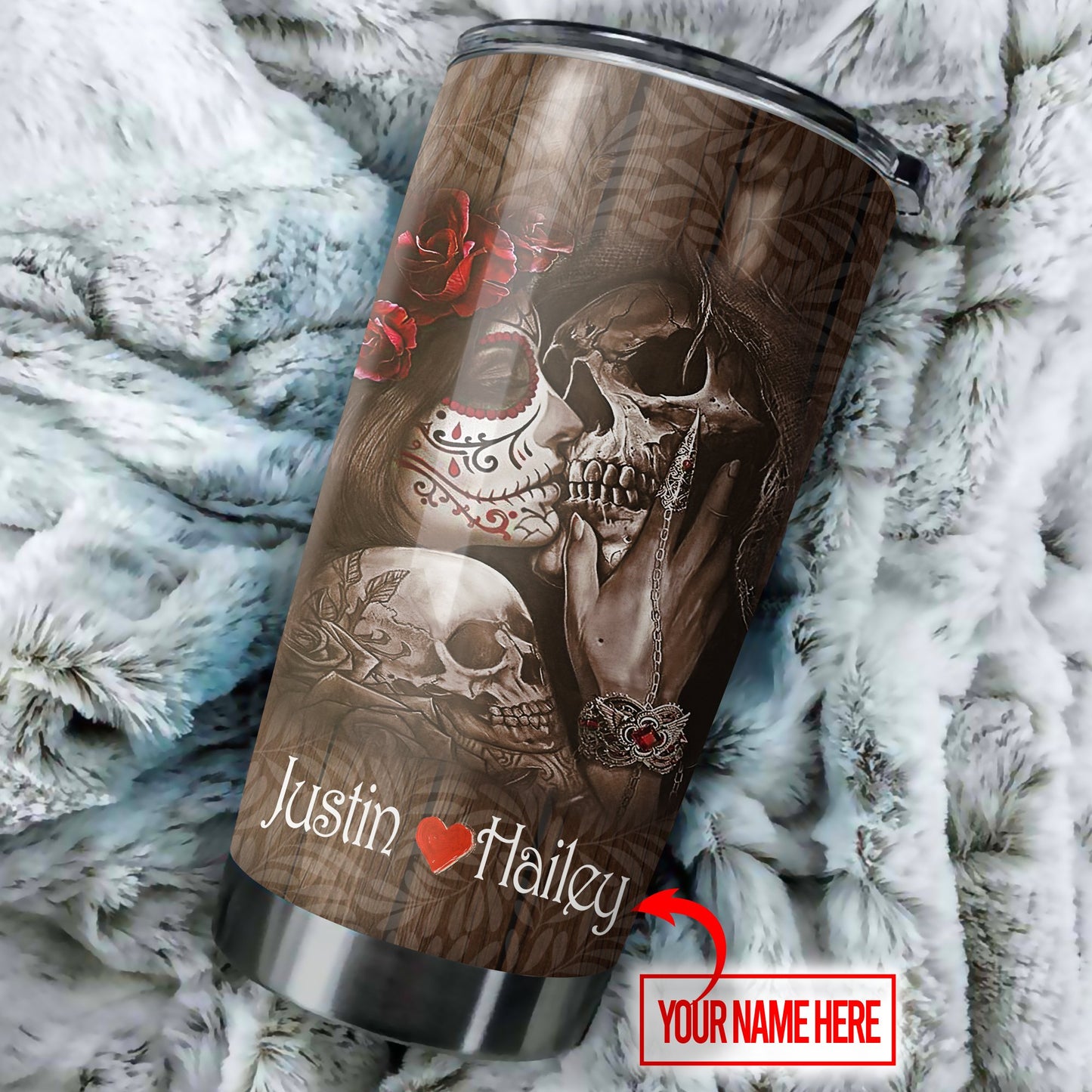 Customize Name Couple Skulls Stainless Steel Tumbler NTN12042001
