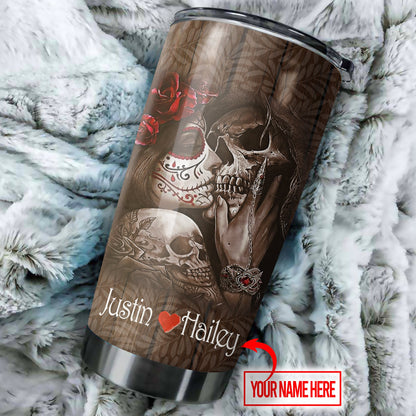 Customize Name Couple Skulls Stainless Steel Tumbler NTN12042001