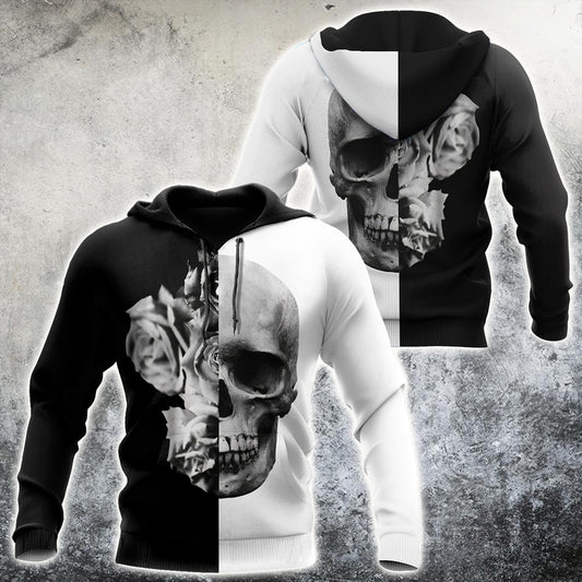Black And White -Skull And Roses 3D All Over Printed Unisex Shirts TNA12172025