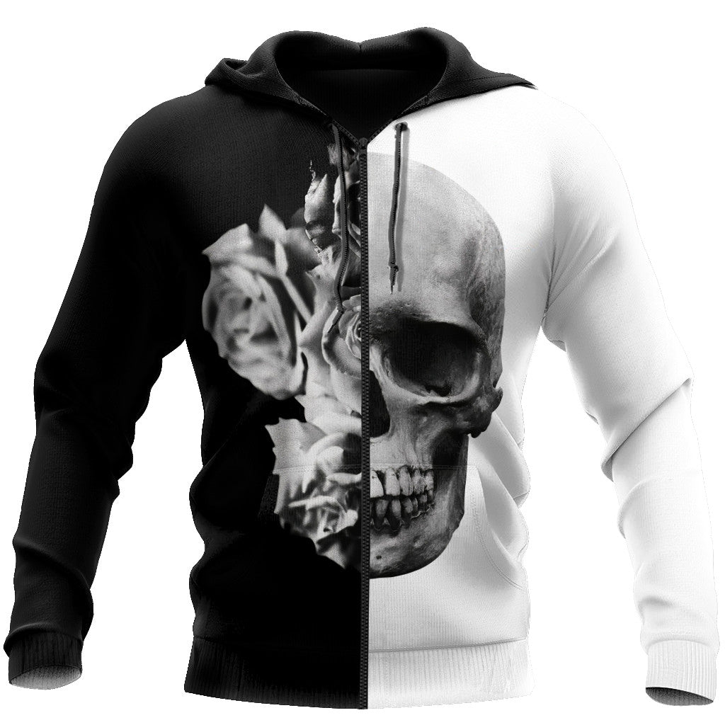 Black And White -Skull And Roses 3D All Over Printed Unisex Shirts TNA12172025