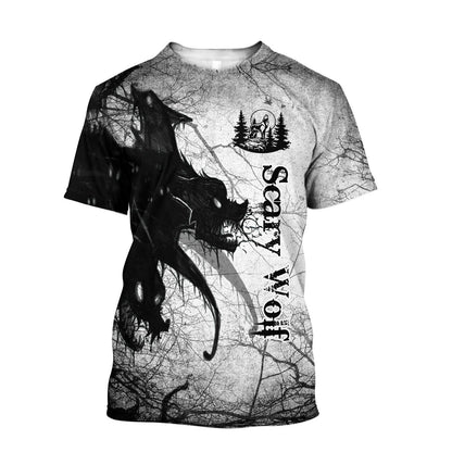 Scary Wolf 3D All Over Printed Unisex Deluxe Hoodie ML