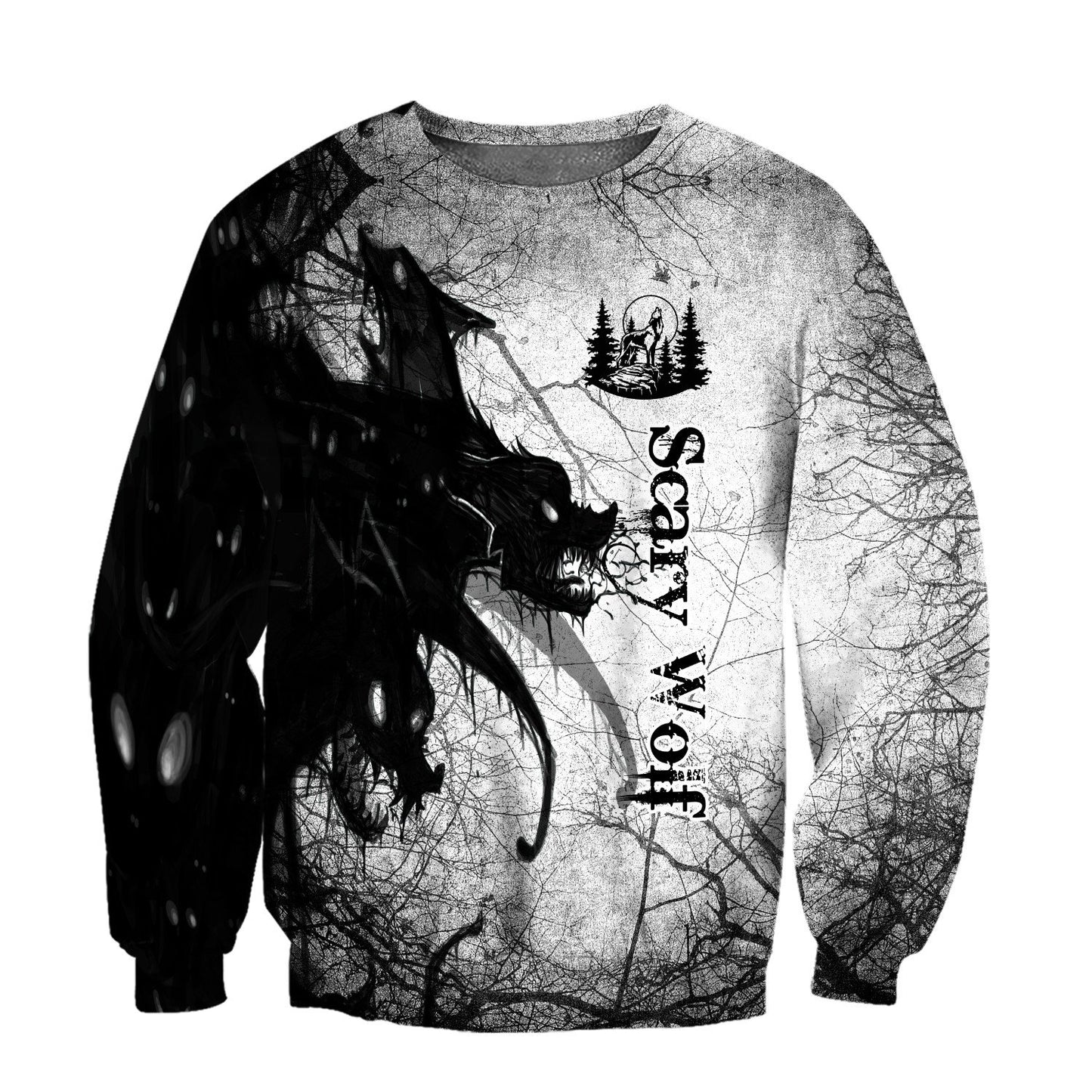 Scary Wolf 3D All Over Printed Unisex Deluxe Hoodie ML