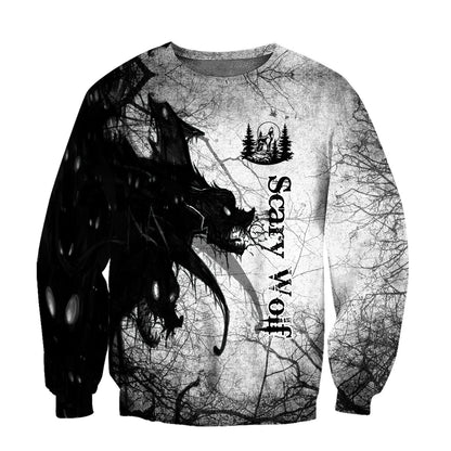 Scary Wolf 3D All Over Printed Unisex Deluxe Hoodie ML
