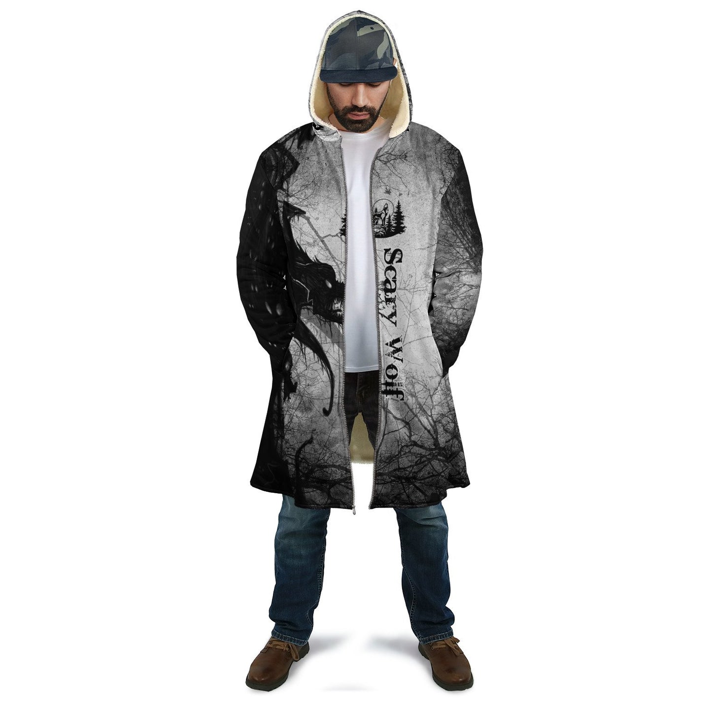 Scary Wolf 3D All Over Printed Unisex Deluxe Hoodie ML