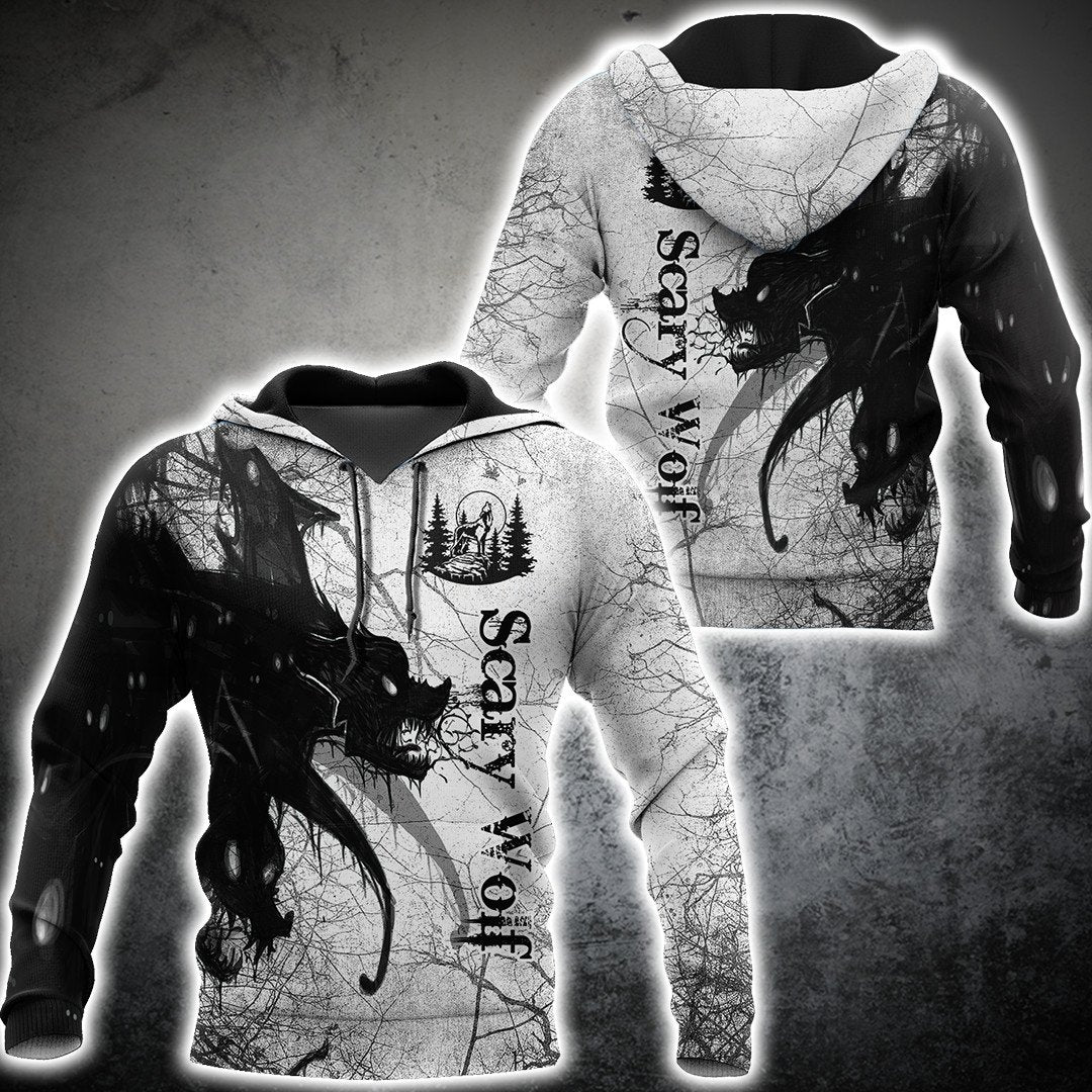 Scary Wolf 3D All Over Printed Unisex Deluxe Hoodie ML