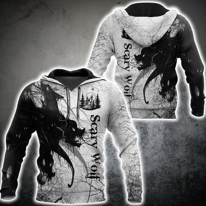 Scary Wolf 3D All Over Printed Unisex Deluxe Hoodie ML