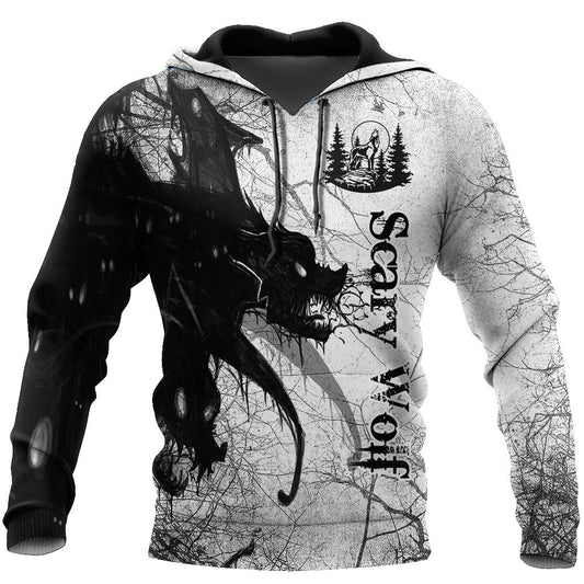 Scary Wolf 3D All Over Printed Unisex Deluxe Hoodie ML