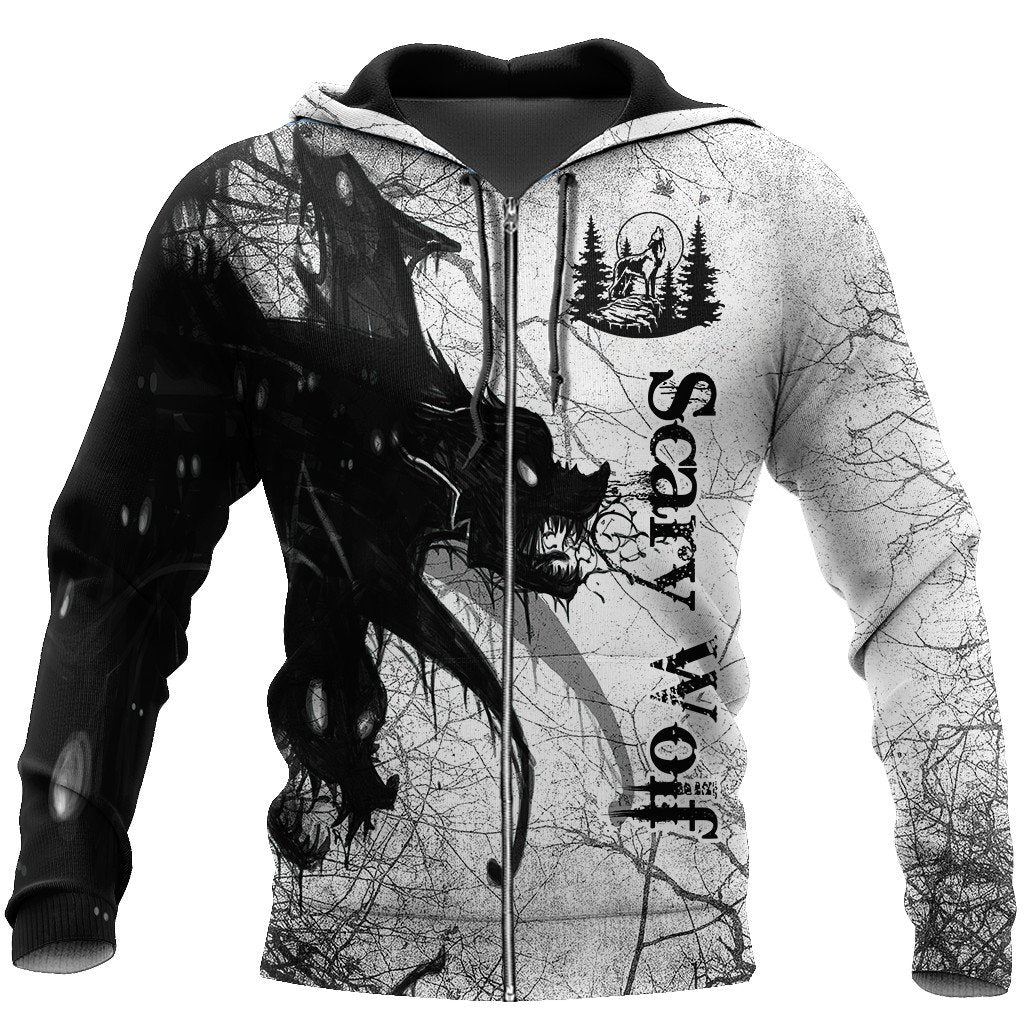 Scary Wolf 3D All Over Printed Unisex Deluxe Hoodie ML