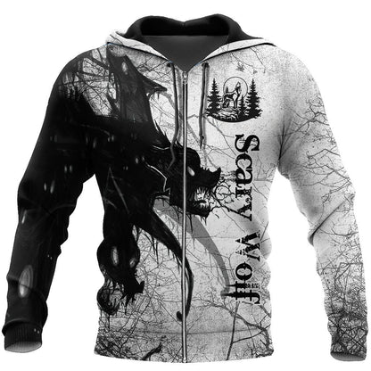 Scary Wolf 3D All Over Printed Unisex Deluxe Hoodie ML