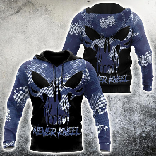 Blue Camo Skull Hoodie For Men And Women TNA12282003