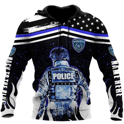 Customize Name Police 3D All Over Printed Unisex Shirts Back To The Blue