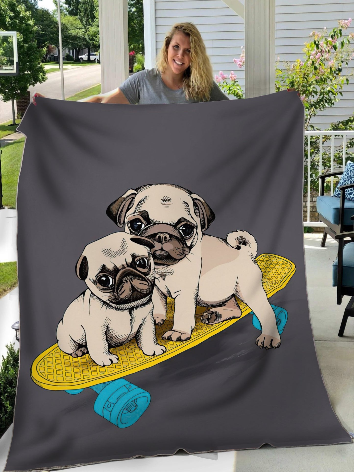Premium Pug Skateboard Blanket