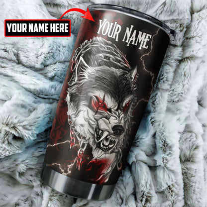 Customize Name Night Wolf Steel Tumbler