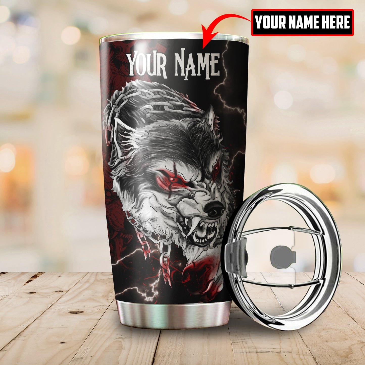 Customize Name Night Wolf Steel Tumbler