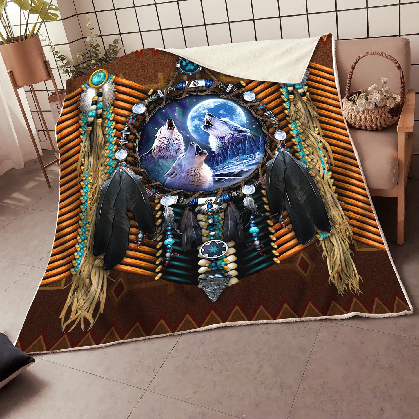 Native Wolf 3D All Over Printed Blanket