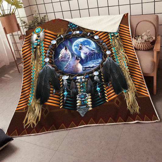 Native Wolf 3D All Over Printed Blanket