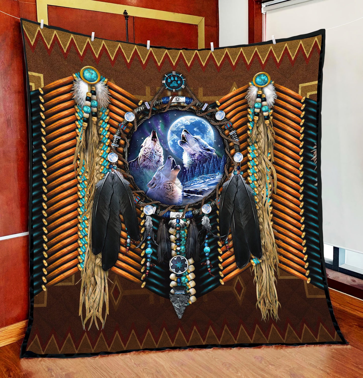 Native Wolf 3D All Over Printed Quilt