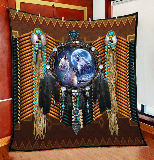 Native Wolf 3D All Over Printed Quilt