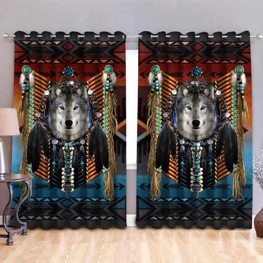 Native Wolf 3D All Over Printed Window Curtains