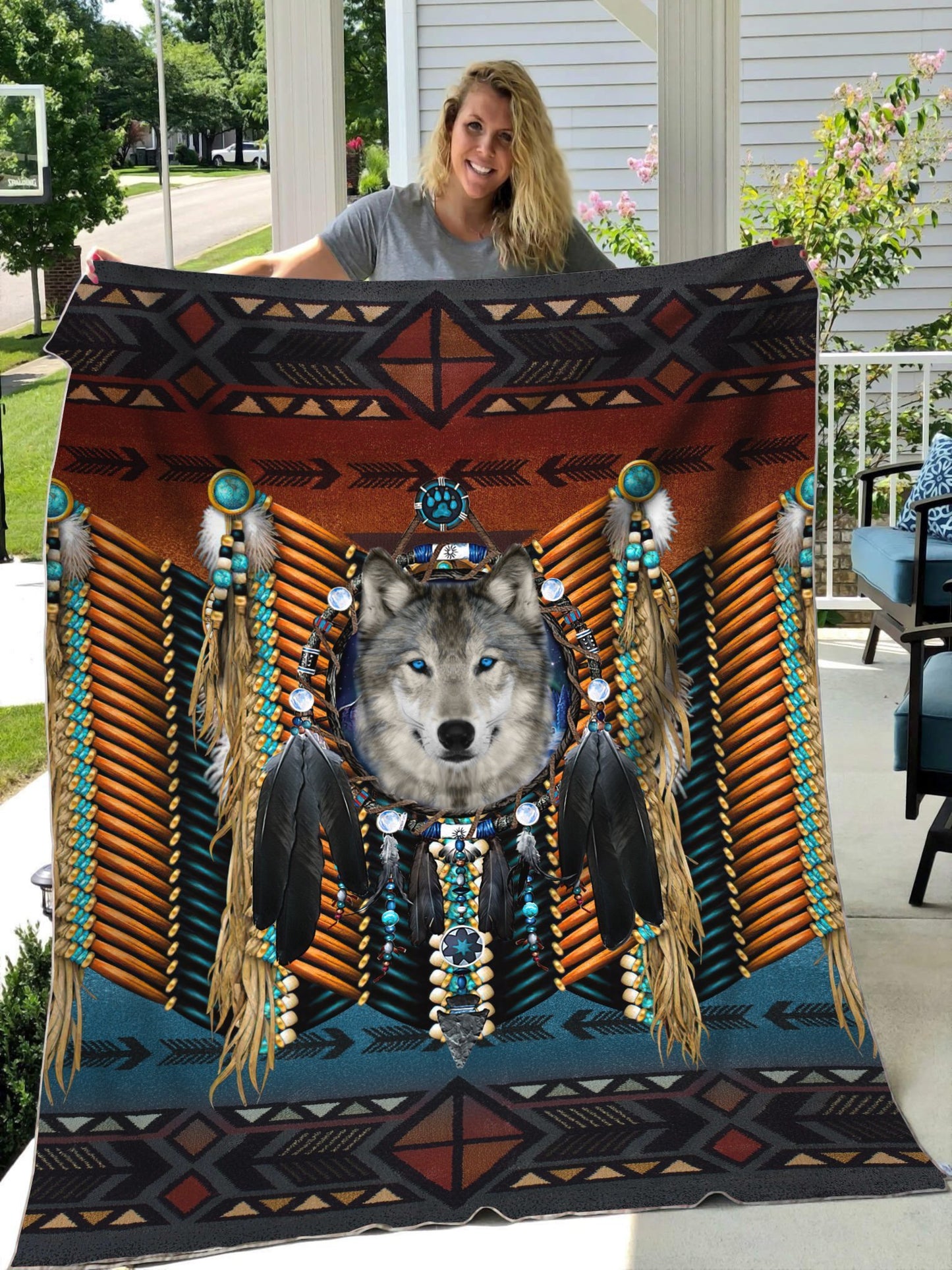 Native Wolf 3D All Over Printed Blanket