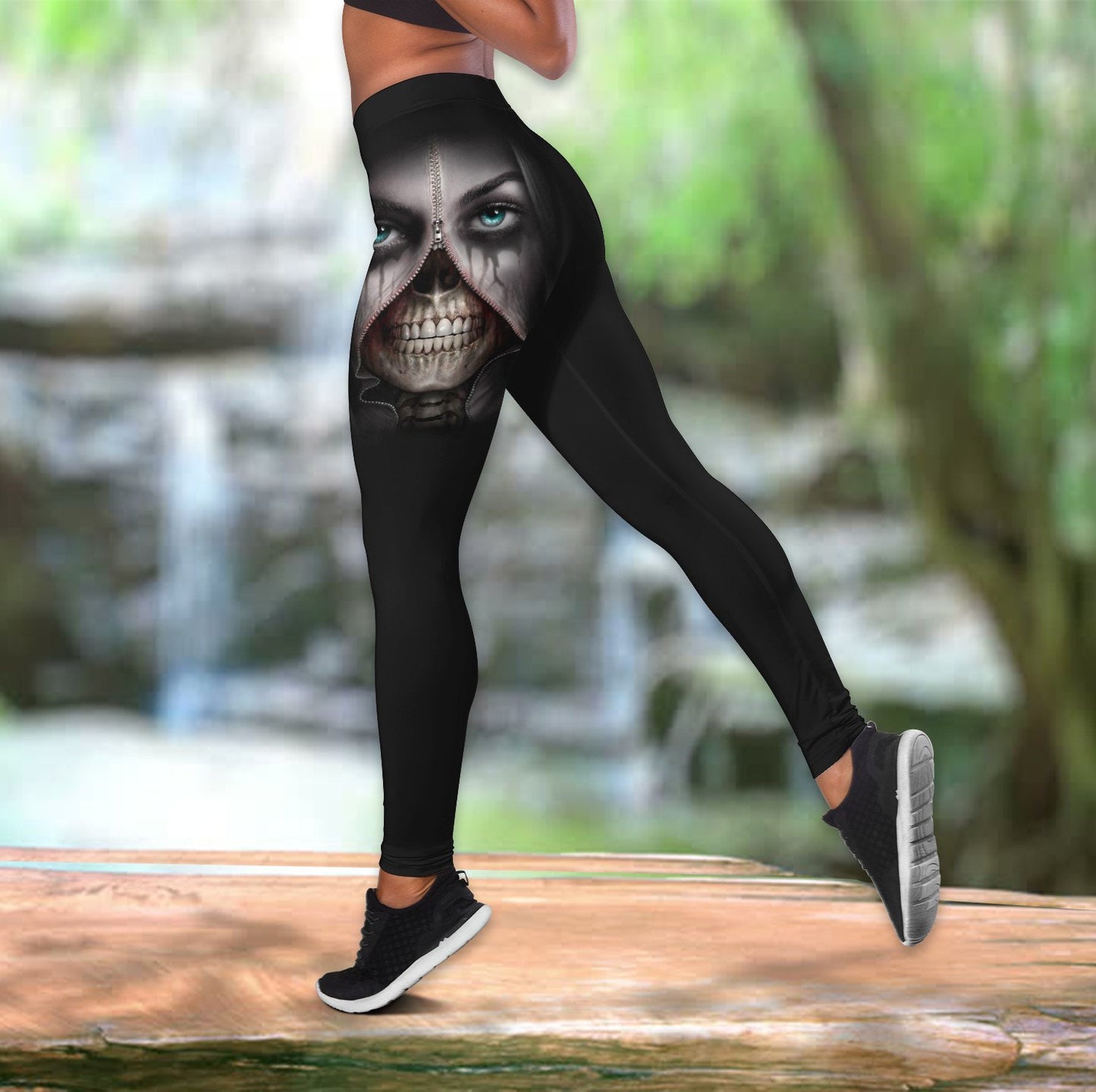 True Face Skull Girl Combo Hollow Tank Top And Legging Outfit TNA01032106
