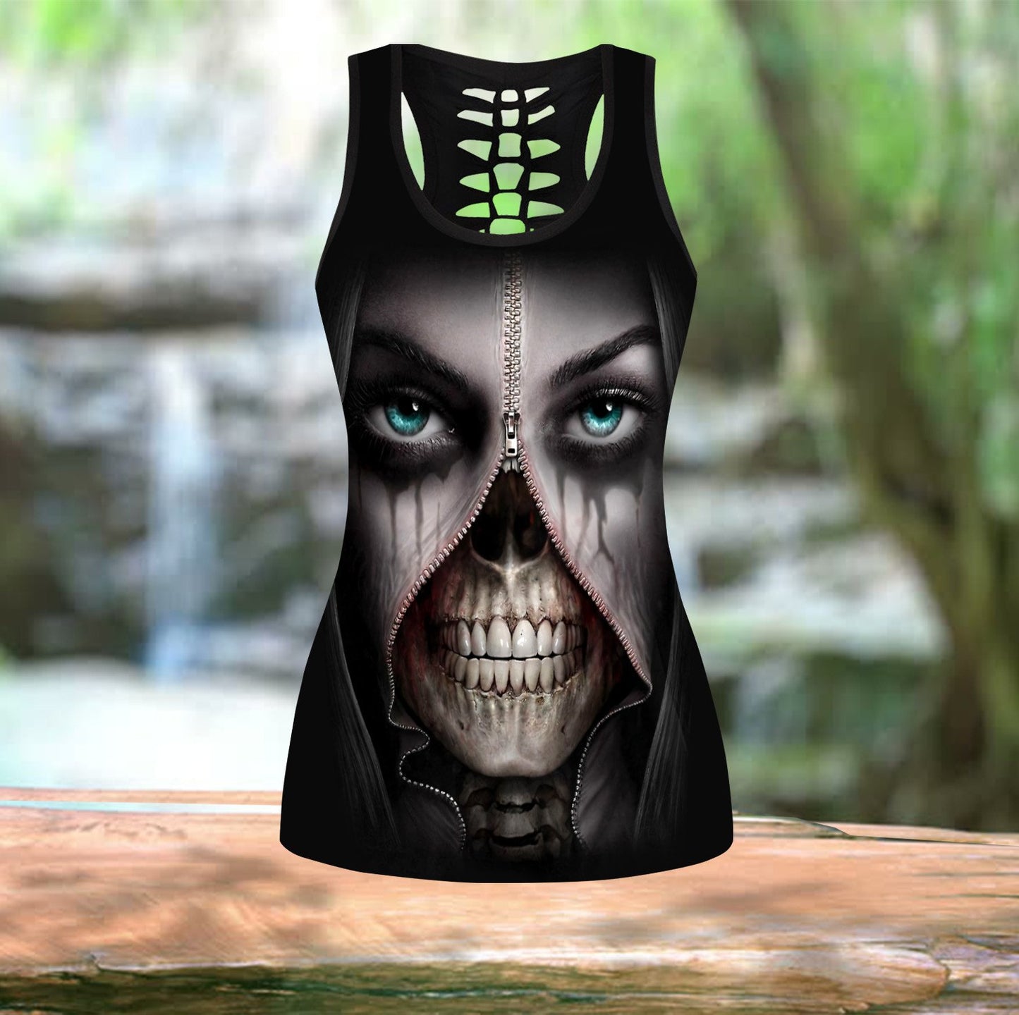 True Face Skull Girl Combo Hollow Tank Top And Legging Outfit TNA01032106