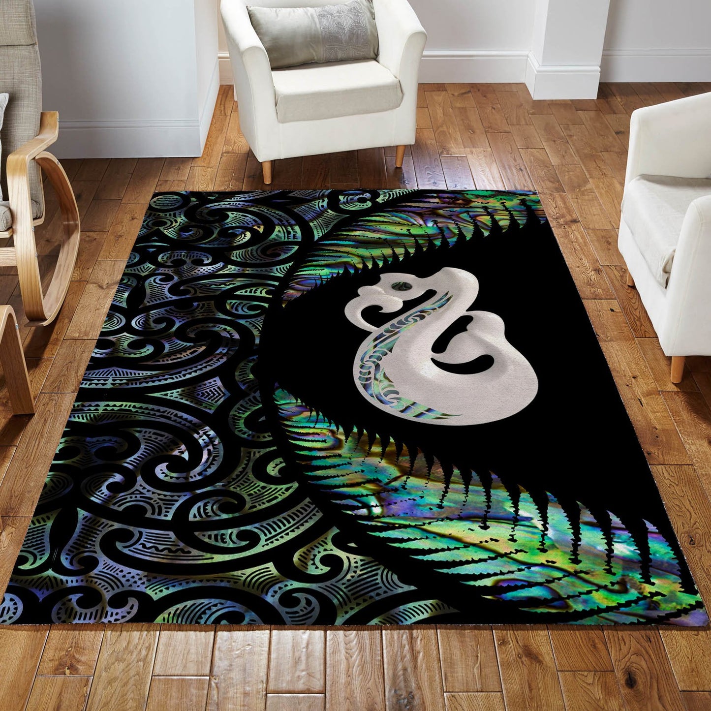 New Zealand Maori Manaia Paua Shell 3D Design Rug