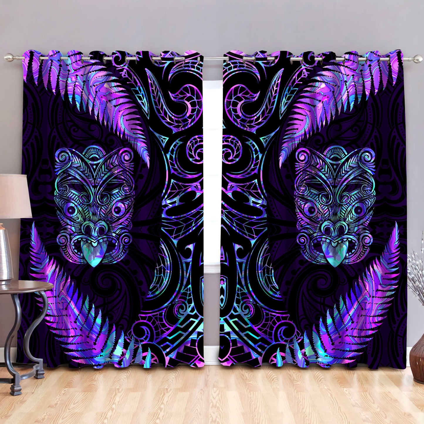 Paua Shell Maori Whakairo Window Curtains Circle Style ML