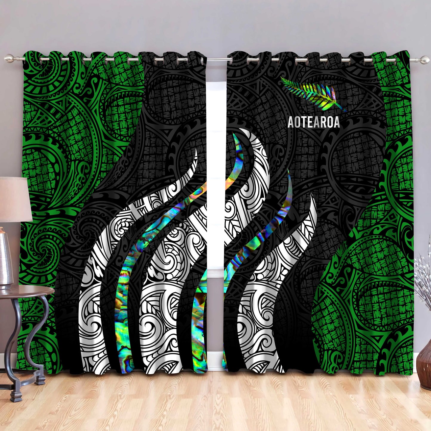New Zealand Maori Silver Fern Window Curtains ML