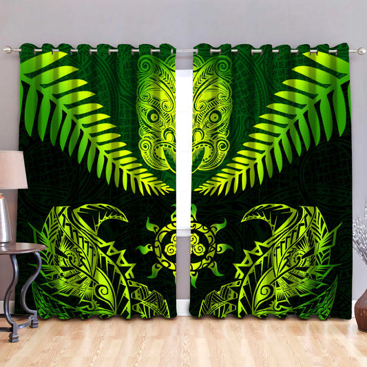 New Zealand Maori Manaia Paua Shell - Silver Fern Window Curtains ML