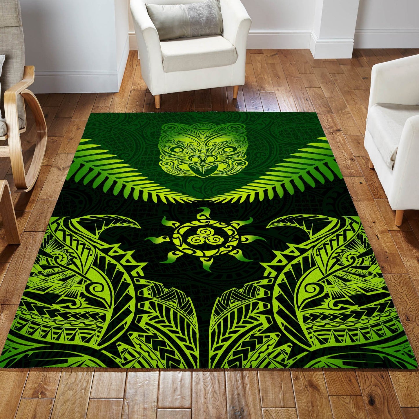 New Zealand Maori Manaia Paua Shell - Silver Fern Rug ML