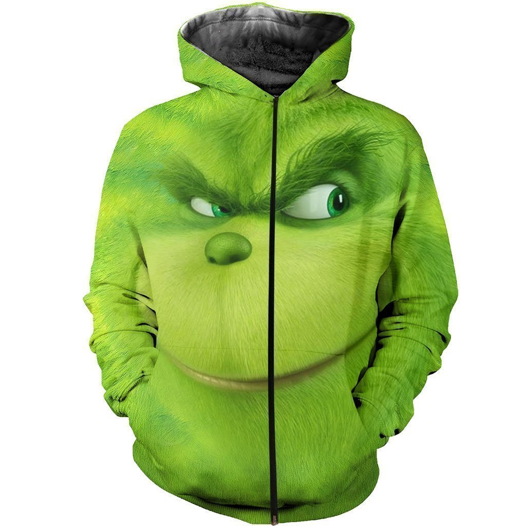 3D ALL OVER PRINTED DIRTY SMILING GRINCH FACE-Apparel-HP Arts-ZIPPED HOODIE-S-Vibe Cosy™