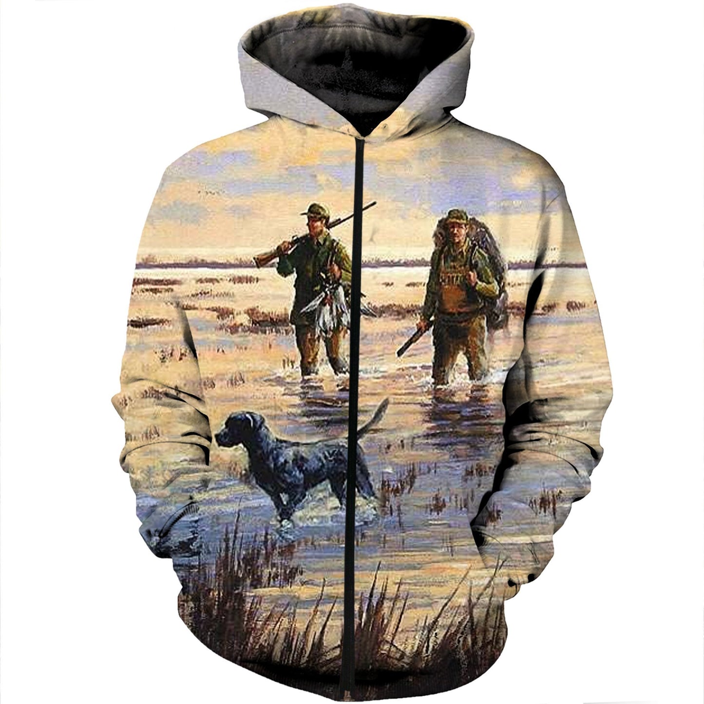 3D Printed Duck Hunting Painting Clothes-Apparel-HP Arts-ZIPPED HOODIE-S-Vibe Cosy™