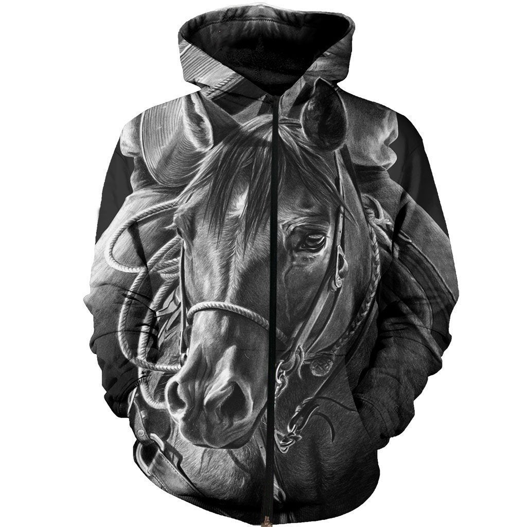 3D Printed Mono Horse Art Clothes-Apparel-HP Arts-ZIPPED HOODIE-S-Vibe Cosy™