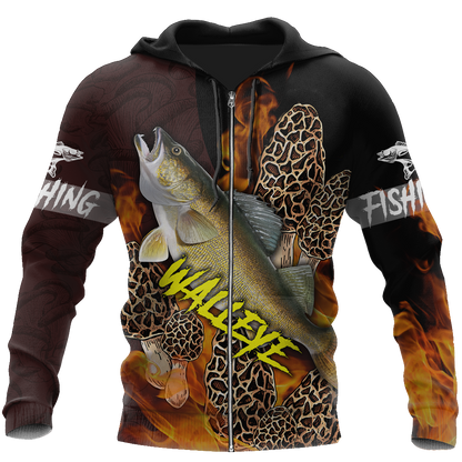 Walleye Fishing with morels mushrooms 3D all over printing shirts for men and women TR250201 - Amaze Style™-Apparel