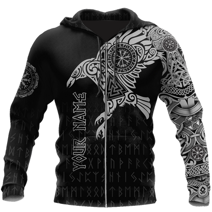 Vikings - The Raven of Odin Tattoo Custom Name-Apparel-HP Arts-Zipped Hoodie-S-Vibe Cosy™