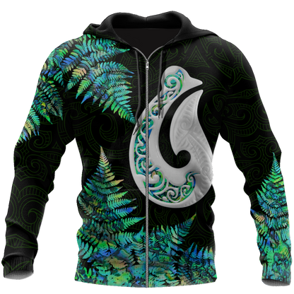 Hei Matau Fish Hook Silver Fern Maori Paua Shell Unisex Shirts