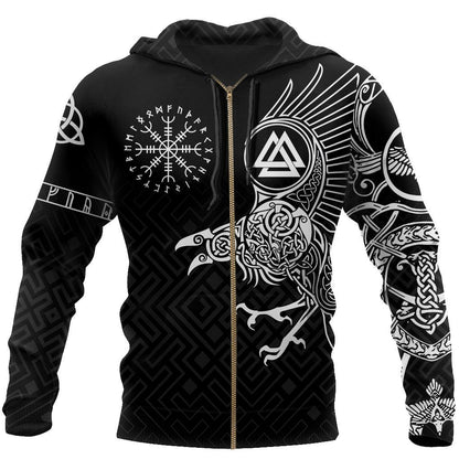 Vikings - The Raven of Odin Tattoo Special Hoodie-Apparel-HP Arts-Zipped Hoodie-S-Vibe Cosy™
