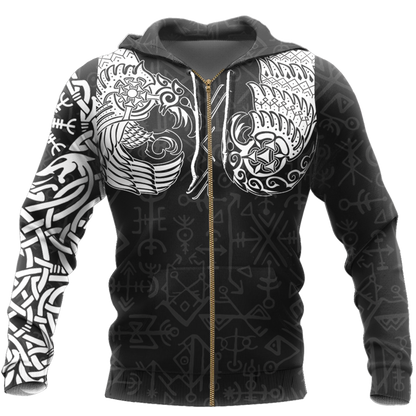 Viking Thor Hammer - Viking Raven All Over Print-Apparel-HP Arts-Zip-Up Hoodie-S-Vibe Cosy™