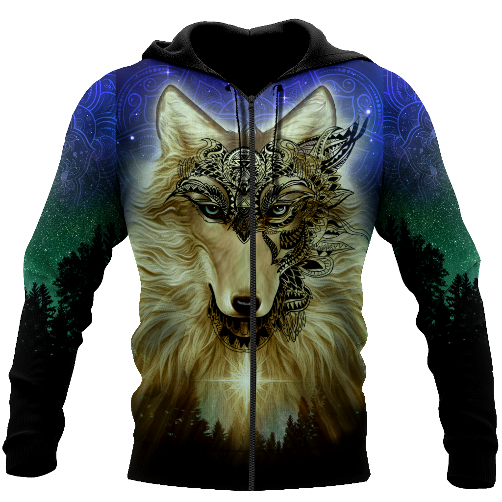 Native Wolf Mandala Pattern All Over Printed Unisex Deluxe Hoodie ML